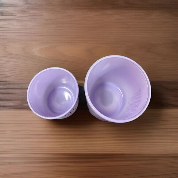 Rae Dunn MAKEUP BRUSHES Purple Glass Containers with Gold Wording • Set of 2 - Picture 5 of 9